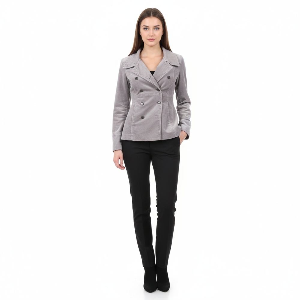 Calvin Klein Womens Gray Velvet Double Breasted Vintage Blazer Jacket Size‎